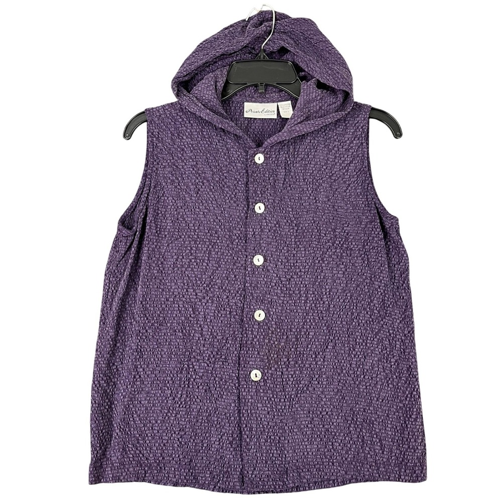 Chicos Private Edition Hooded Shirt Women M Lightweight Puckered Pearl Button